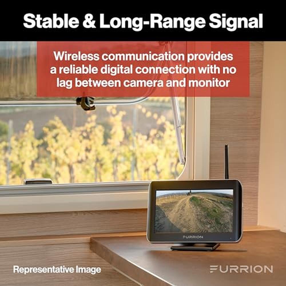 Furrion Vision S Wireless RV Backup Camera System with 4.3-Inch Monitor, 1 Rear Sharkfin, Infrared Night Vision, Wide-Angle View, Hi-Res, IP65 Waterproof, Motion Detection, Microphone - FOS43TASF