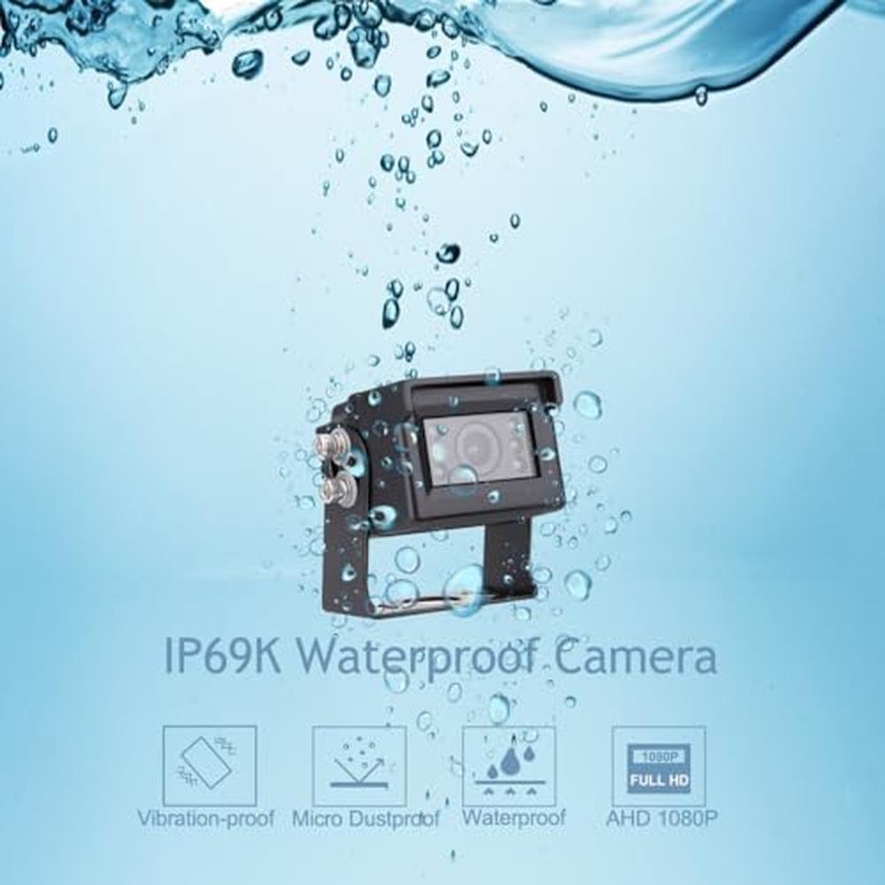 7" 1080P AHD Wired Reverse Rear View Backup Camera System,Guide line,IP69K No Water Leakage Camera, Night Vision, Vibration-Proof 10G for Tractor/Truck/Excavator/Caravan/Skid Steer/Heavy Equipment