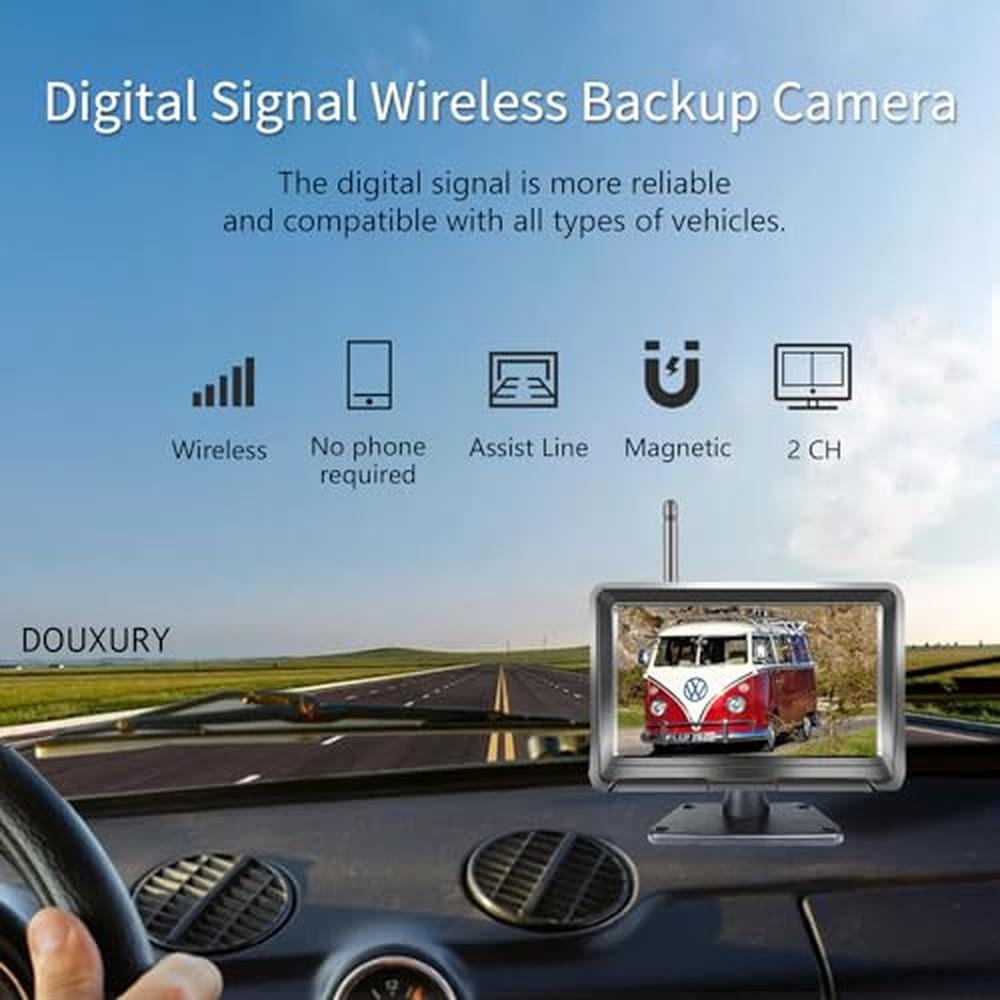 Wireless Backup Camera Solar Magnetic for Car RV Trailer Truck Camper 5th Wheels Hitch Towing No Wiring No Drilling Rechargeable Night Vision Portable Backup Camera with 5" 1080P HD 2-Split Monitor