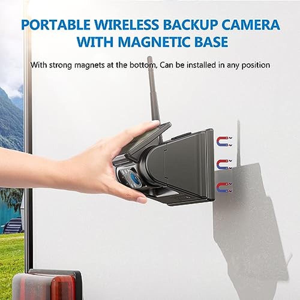 DVKNM 2 Magnetic Solar Wireless Backup Camera HD1080P 3 Mins DIY Installation DVR 7" IPS Monitor Rechargeable Reverse Camera System for Hitching Gooseneck Horse Trailer Fifth Wheels/Car RV Truck AP7-2