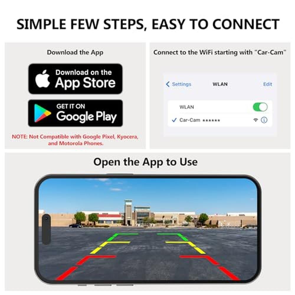 WiFi Magnetic Solar Wireless Backup Camera, 10500mAh Rechargeable 1080P Rear View Camera for Truck RV Trailer Car, DVR Recording Night Vision IP69 Waterproof, App for Phone iOS Android AP1 DVKNM