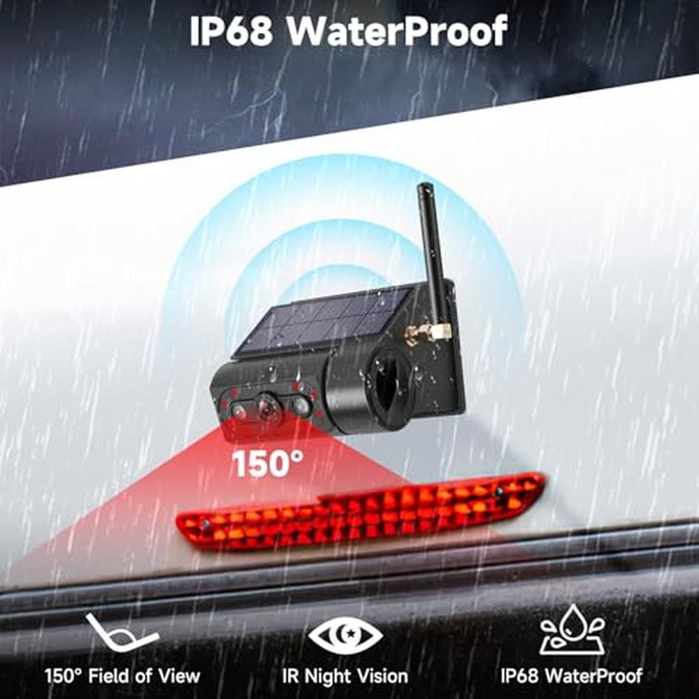 Magnetic Solar Wireless Backup Camera with 5 HD Monitor No Wiring Rechargeable Battery IP68 IR Night Vision Rearview Camera System for Car RV Truck 5th Wheels Skid Steer Horse Trailer Hitch Camera