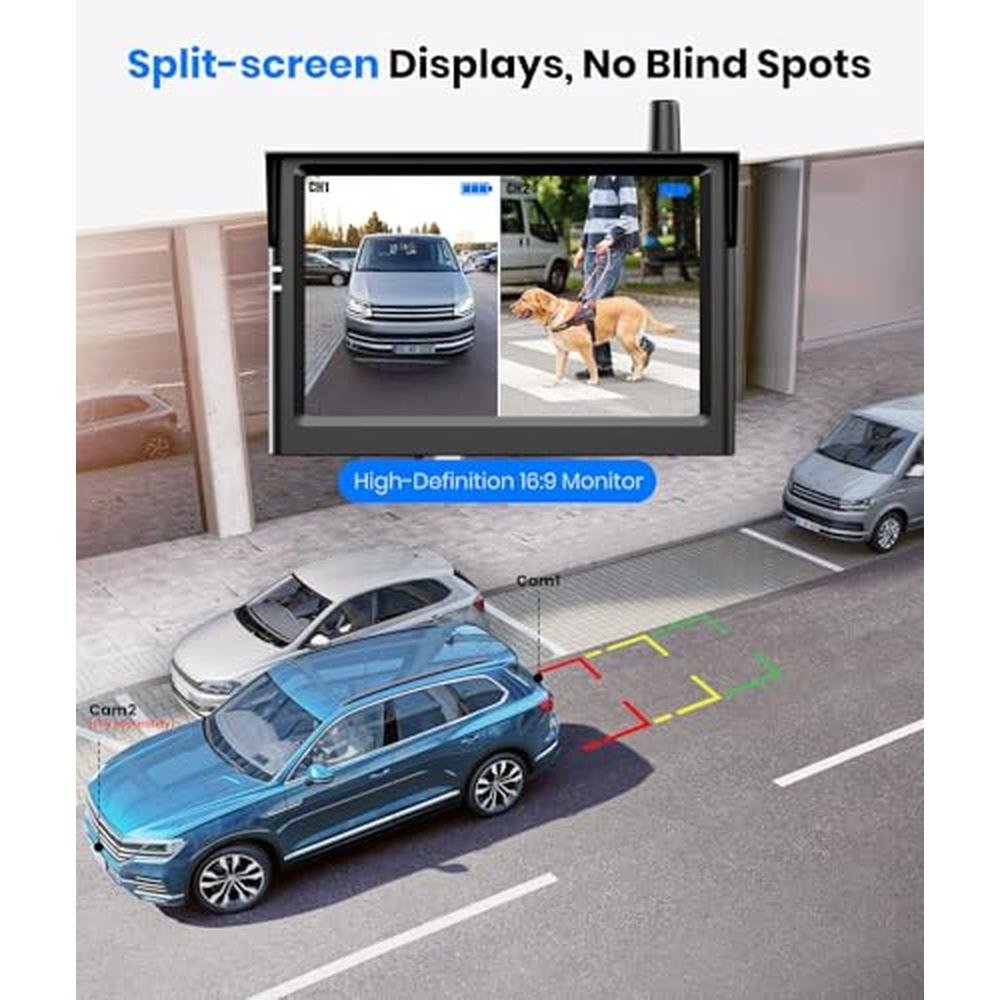 AUTO-VOX Solar Wireless Backup Camera:5" HD 1080P Monitor,3 Mins DIY Installation & 5000 mAh Battery Powered Solar Back Up Camera Systems, IP69K Waterproof Reverse Camera for Car, Van, Truck, Trailer