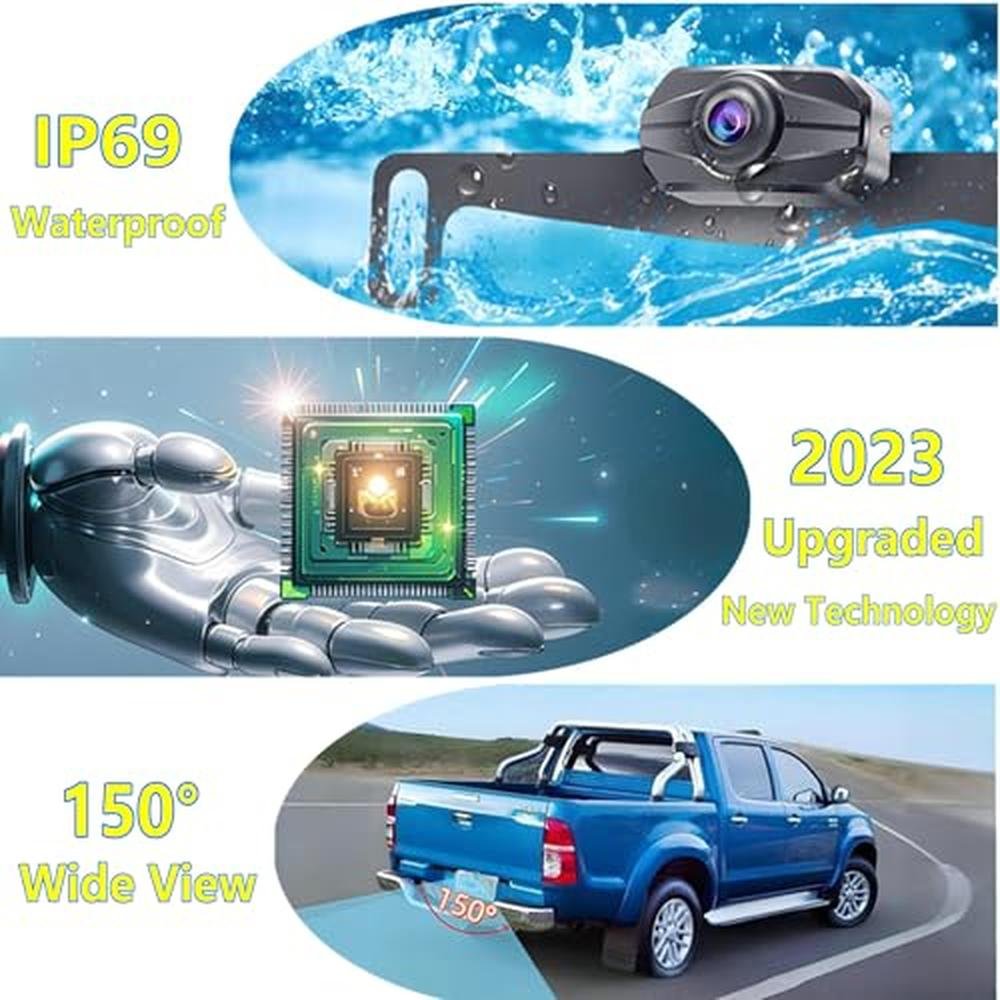 JUNHAOZ Car Rear View Camera, Backup Camera for Car, Trucks, SUVs, Pickup, 4.3-inch IPS Monitor, Night Vision, DIY Guide Lines, Front/Rear Camera Switch,IP69 Waterproof K4301