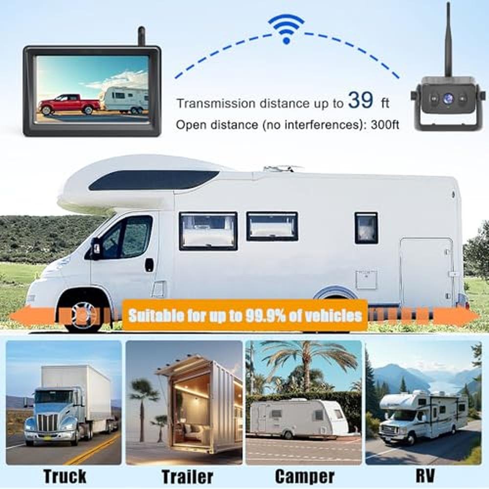 YEOIZO Wireless Backup Camera for Trucks & RVs, Solar - Powered - Magnetic, Portable, No - Drill, No - Wire Easy Install, Night Vision, Rechargeable with 5" HD Monitor systems for Car, Camper, Trailer