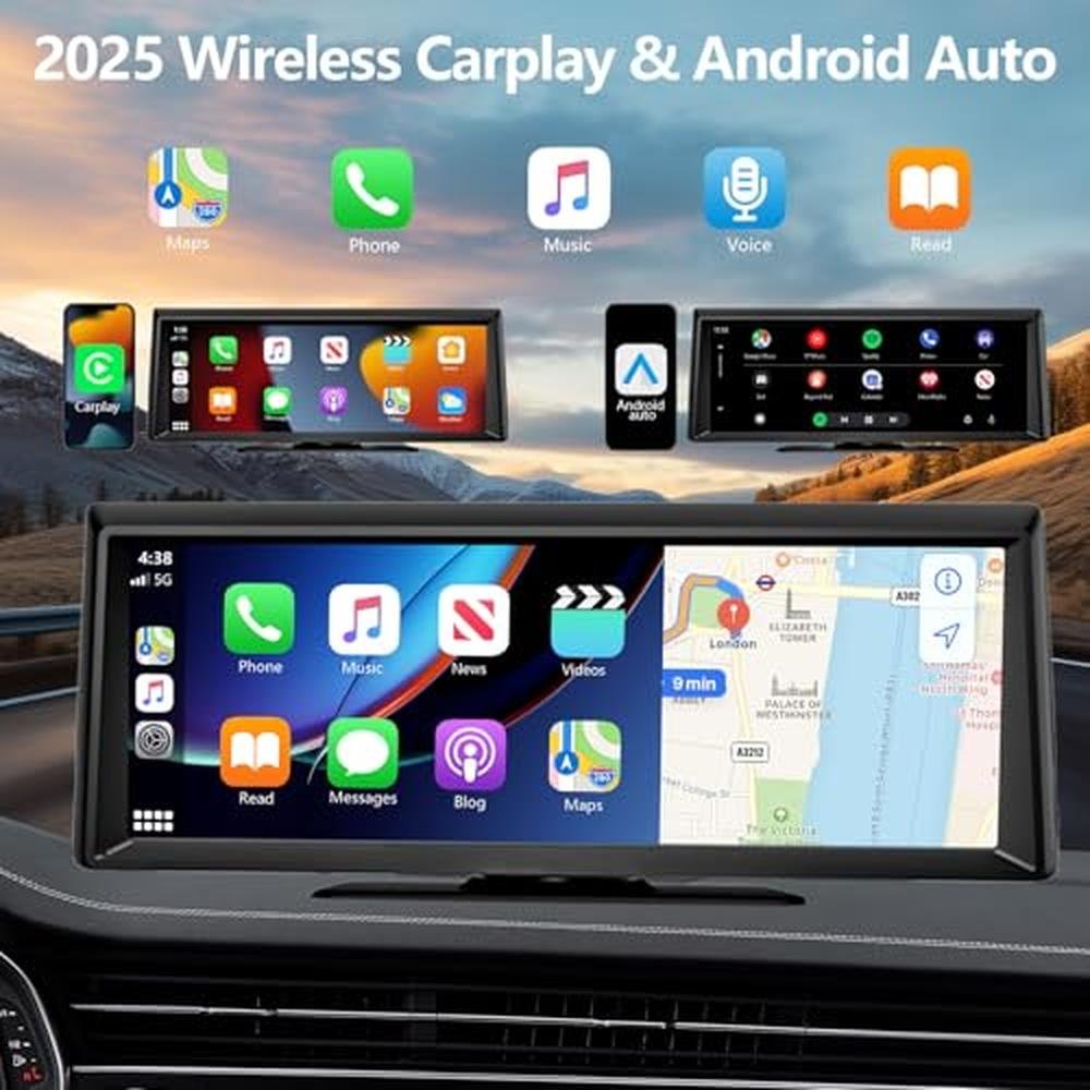 Wireless Carplay Screen for Car 2K Dash Cam, 8.1" HD Portable Car Stereo with Carplay & Android Auto, 1080P Backup Camera, Mirror Link/Bluetooth/GPS Navigation/Satellite Radio for All Vehicles