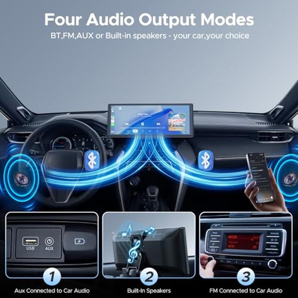 Topexplore 9.26'' Carplay Screen for Car with 2.5K Dash Cam and 1080P Backup Camera Portable Wireless Android Auto Screen GPS Navigation Mirror Link Voice Control Hands-Free for iOS 11+ Android 11+