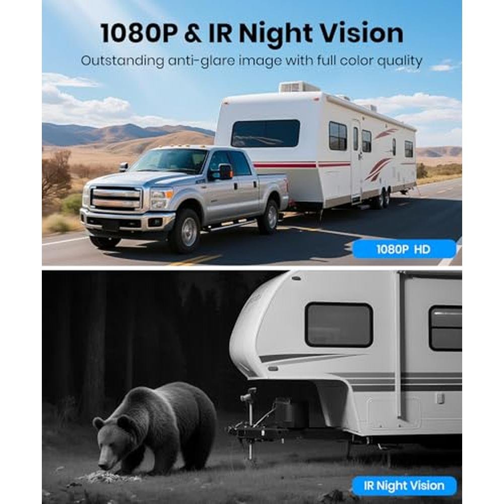 AUTO-VOX 2 Solar Wireless Backup Camera System: 7.2 1080P HD Monitor, 3-Min Quick Installation for Wider Rear & Trailer View, IP69K Waterproof Back Up Camera for Truck, RV, Camper, Horse/Boat Trailer