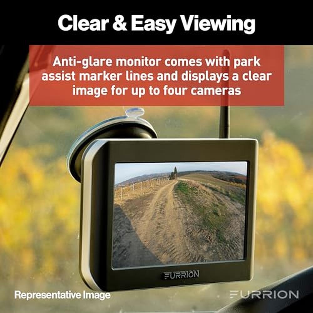 Furrion Vision S Wireless RV Backup Camera System with 4.3-Inch Monitor, 1 Rear Sharkfin, Infrared Night Vision, Wide-Angle View, Hi-Res, IP65 Waterproof, Motion Detection, Microphone - FOS43TASF