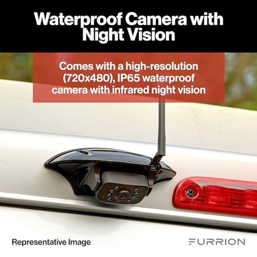 Furrion Vision S Wireless RV Backup Camera System with 4.3-Inch Monitor, 1 Rear Sharkfin, Infrared Night Vision, Wide-Angle View, Hi-Res, IP65 Waterproof, Motion Detection, Microphone - FOS43TASF