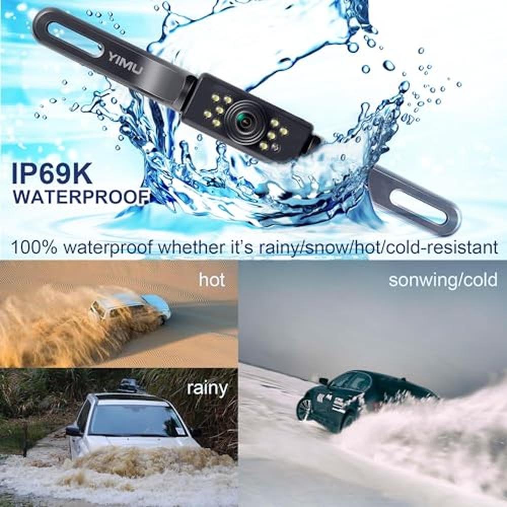 YIMU Car Backup Camera, License Plate Camera with 7 LED Lights Rear Camera, HD Night Vision Rear View Camera,Wide View Angle, IP69K Waterproof Reverse Vehicle Camera for Cars,SUV,Trucks,RV, Pickup