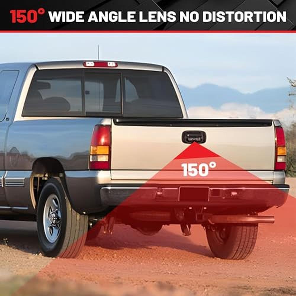 RED WOLF Tailgate Handle Backup Camera Fit for 1999-2006 Chevrolet Chevy Silverado/GMC Sierra 1500 2500 3500HD Pickups Reverse Rear View Backup Camera, Waterproof Guideline w/12V Power Cable RCA Plug