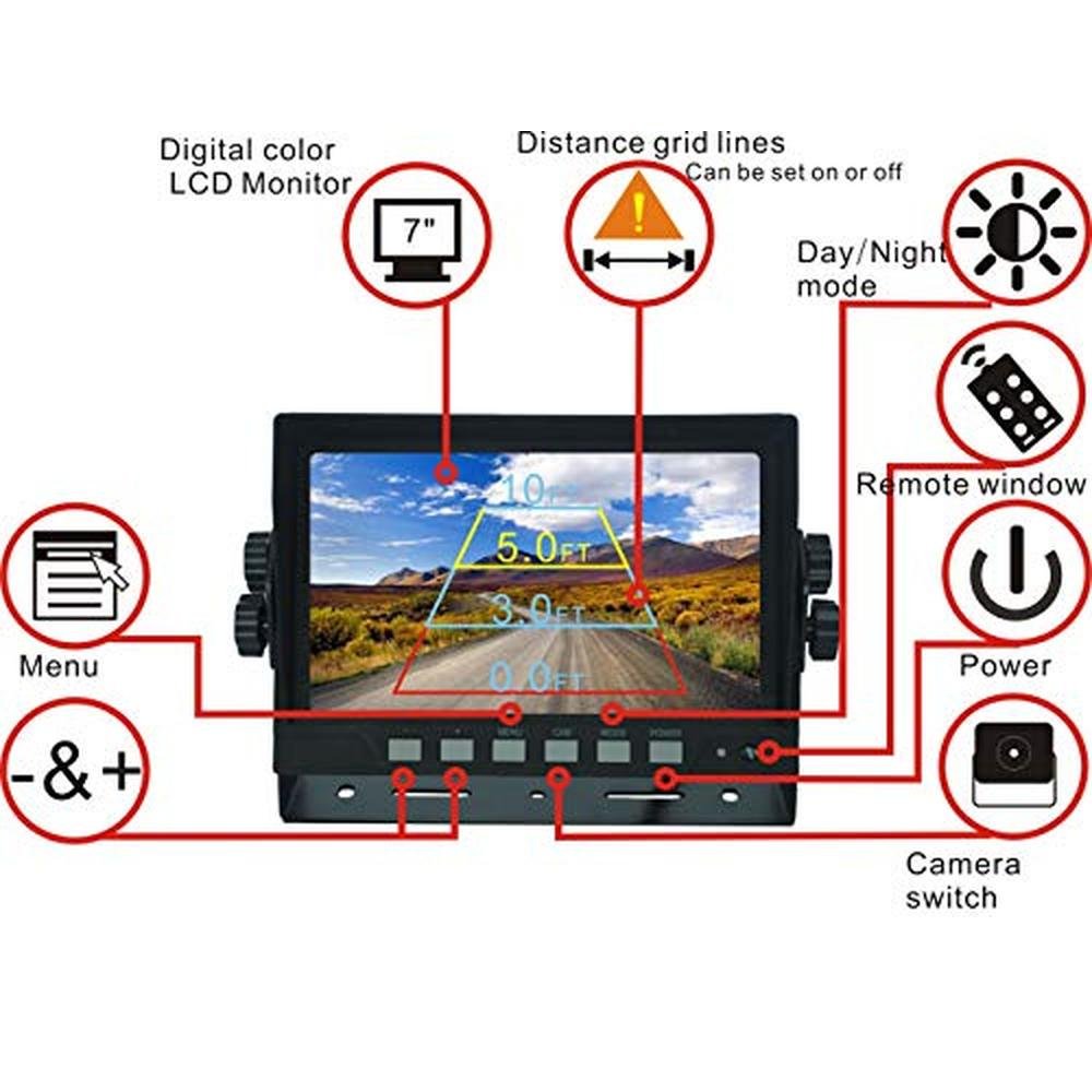 7" 1080P AHD Wired Reverse Rear View Backup Camera System,Guide line,IP69K No Water Leakage Camera, Night Vision, Vibration-Proof 10G for Tractor/Truck/Excavator/Caravan/Skid Steer/Heavy Equipment