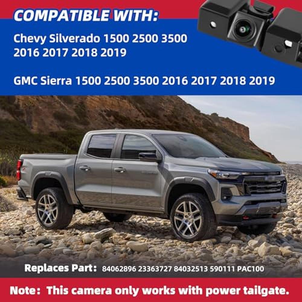 Dngbymx Backup Camera Compatible with 2016 2017 2018 2019 Chevy Silverado GMC Sierra 1500 2500 3500 Rear View Suitable for Power Tailgate Replace# 84062896