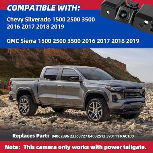 Dngbymx Backup Camera Compatible with 2016 2017 2018 2019 Chevy Silverado GMC Sierra 1500 2500 3500 Rear View Suitable for Power Tailgate Replace# 84062896