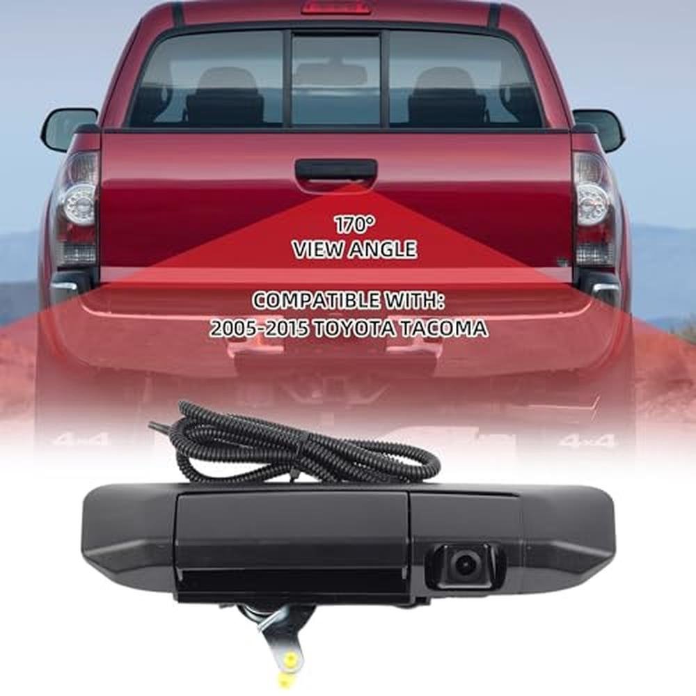 Dasbecan Tailgate Handle Rear View Backup Camera 6909004020 Compatible with Toyota Tacoma 2005-2015 Black Aftermarket Replacement Reverse Parking Liftgate Latch Handle Camera (RCA Connector)