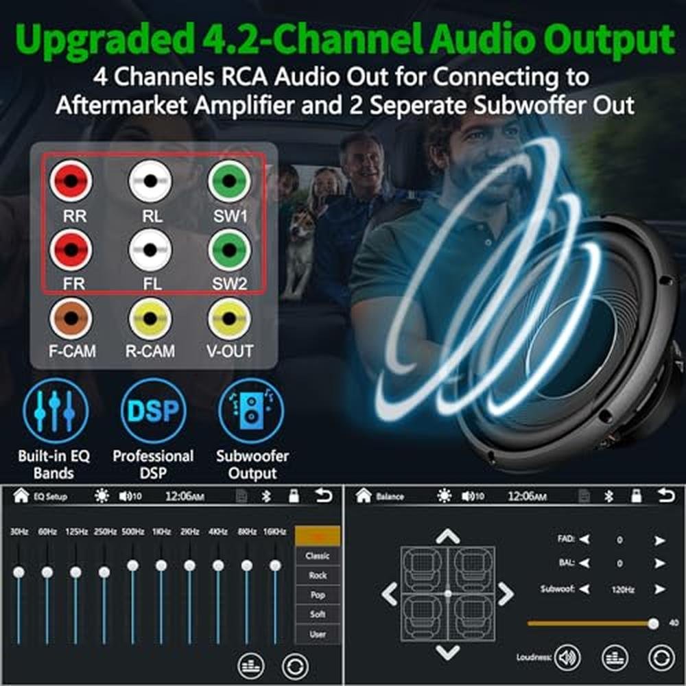 [Écran QLED amélioré] Autoradio double DIN 7 pouces avec caméra embarquée, Apple CarPlay et Android Auto sans fil, Bluetooth 5.3, sortie audio 4.2 canaux 240 W, MirrorLink, caméra de recul et radio AM/FM.