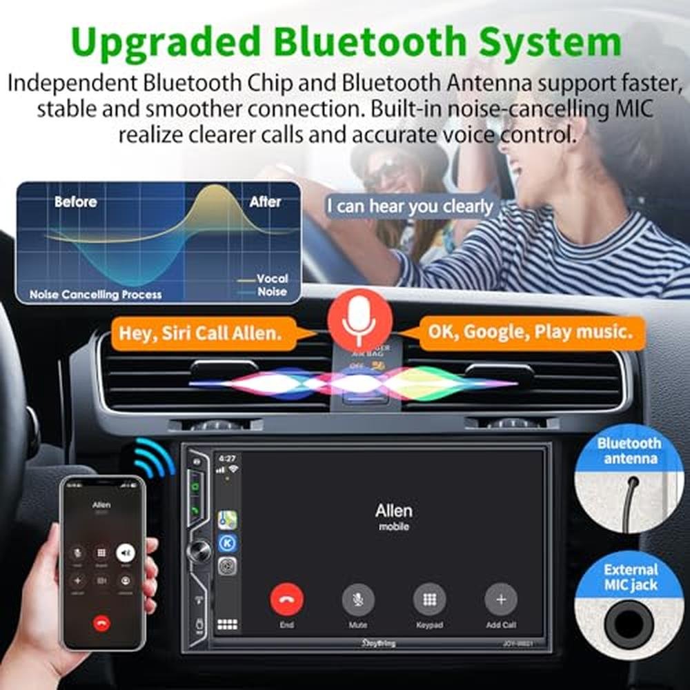 [Écran QLED amélioré] Autoradio double DIN 7 pouces avec caméra embarquée, Apple CarPlay et Android Auto sans fil, Bluetooth 5.3, sortie audio 4.2 canaux 240 W, MirrorLink, caméra de recul et radio AM/FM.