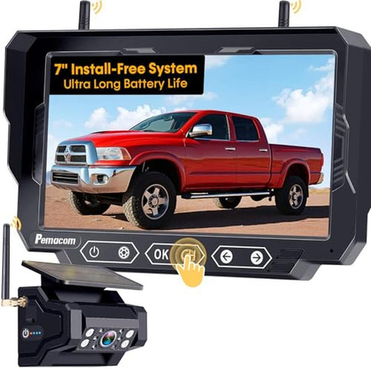 Magnetic Solar Wireless Backup Camera: 7" Portable 1 Min Easy Install Scratch-Proof No Delay Backup Camera for Truck Rechargeable HD 1080P for Trailer Small RV Camper Pemacom P15