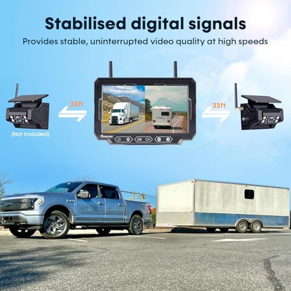 Magnetic Solar Wireless Backup Camera: 7" Portable 1 Min Easy Install Scratch-Proof No Delay Backup Camera for Truck Rechargeable HD 1080P for Trailer Small RV Camper Pemacom P15