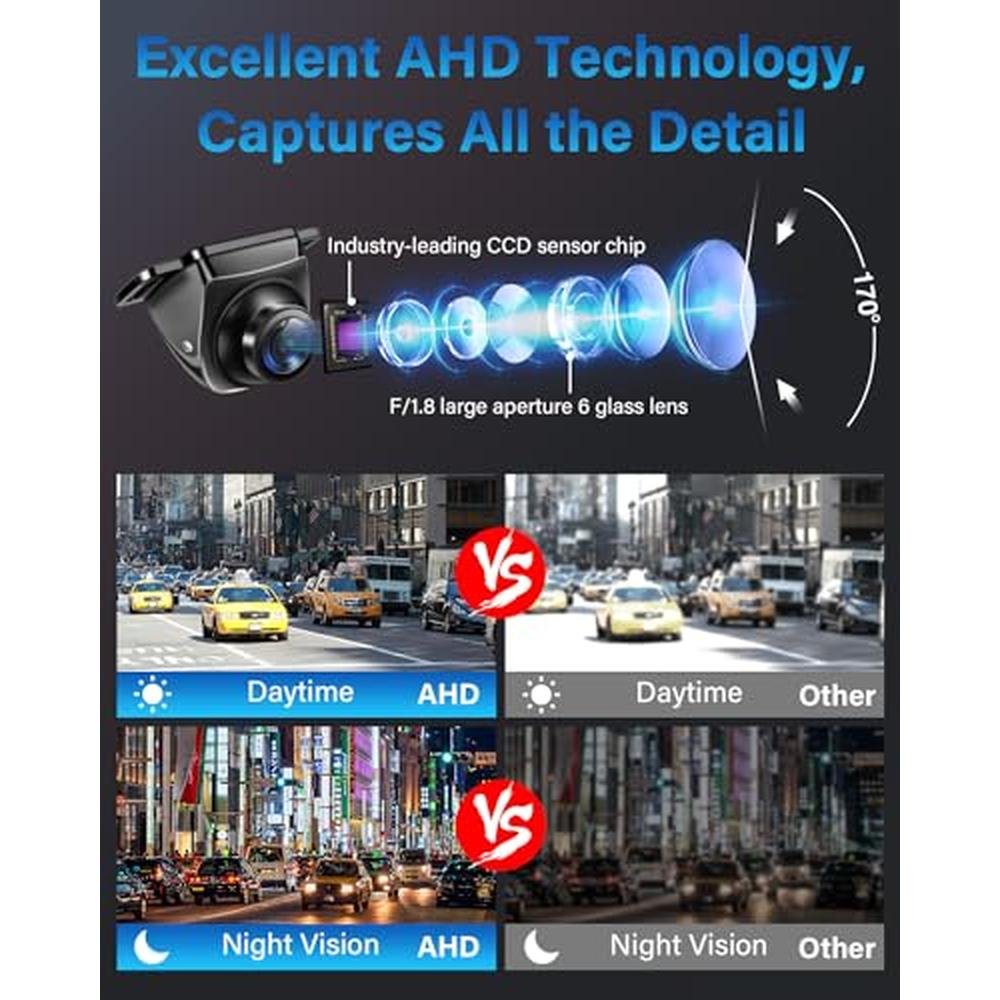 AHD 1080P Backup Camera 360Rotatable Back up Camera for Cars Reverse Camera for Truck Super Night Vision IP69K Waterproof Rear/Front/Side View Camera w 170 Wide Angle Reverse Line, No Drilling