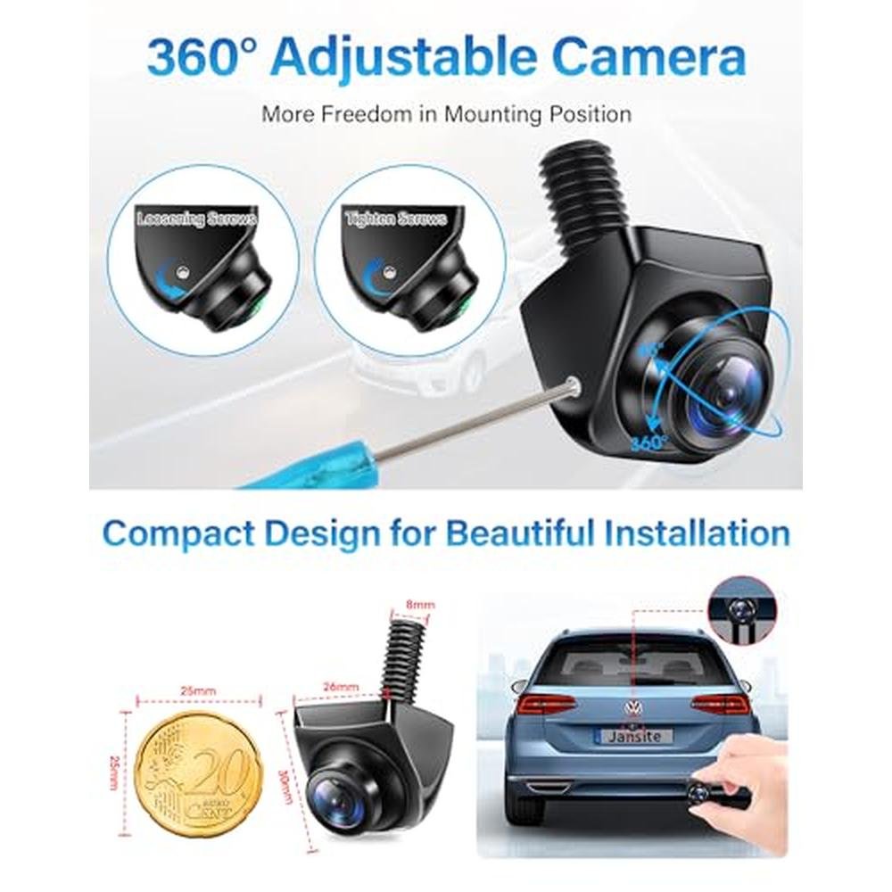 AHD 1080P Backup Camera 360Rotatable Back up Camera for Cars Reverse Camera for Truck Super Night Vision IP69K Waterproof Rear/Front/Side View Camera w 170 Wide Angle Reverse Line, No Drilling