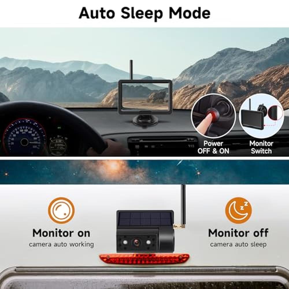 Magnetic Solar Wireless Backup Camera with 5 HD Monitor No Wiring Rechargeable Battery IP68 IR Night Vision Rearview Camera System for Car RV Truck 5th Wheels Skid Steer Horse Trailer Hitch Camera