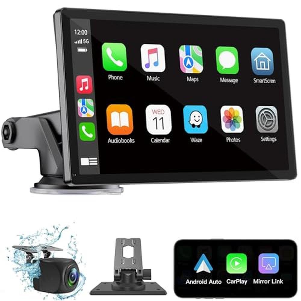 Écran tactile sans fil CarPlay pour voiture 7 pouces HD portable avec Apple CarPlay et Android Auto, Mirror Link, caméra de recul, Bluetooth, navigation GPS et entrée auxiliaire pour tous les véhicules.