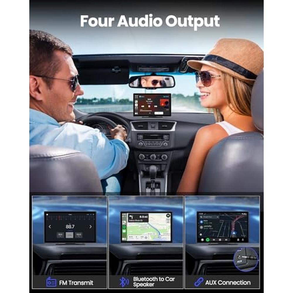 Wireless CarPlay Screen - 9'' Portable Car Stereo with 4K Dash Cam, 1080P Backup Camera, Satellite Radio, Apple CarPlay & Android Auto, GPS Navigation/AirPlay/Voice Control