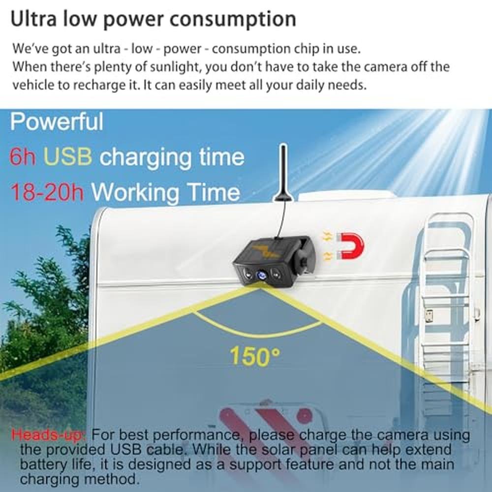 YEOIZO Wireless Backup Camera for Trucks & RVs, Solar - Powered - Magnetic, Portable, No - Drill, No - Wire Easy Install, Night Vision, Rechargeable with 5" HD Monitor systems for Car, Camper, Trailer