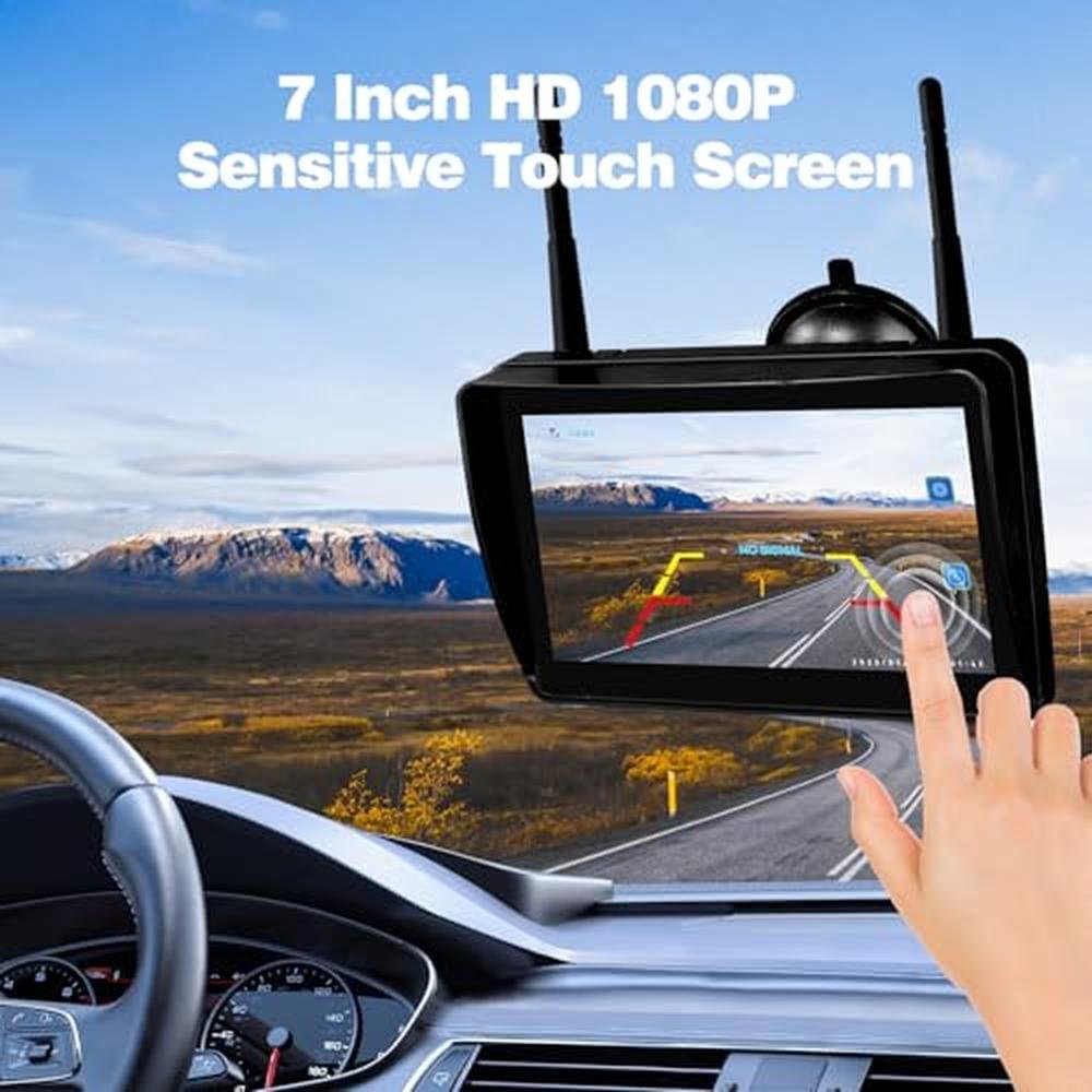 WOOCARTY 3-Camera Wireless RV Backup System, 7" 1080P Touch Screen with 1 Rear Camera for Furrion Pre-Wired Plug and 2 Side Cameras, IP69 Waterproof, IR Night Vision Camera for RV Trailer, WF703