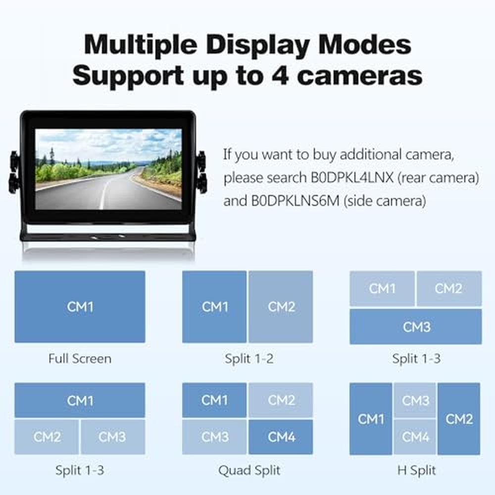 WOOCARTY 3-Camera Wireless RV Backup System, 7" 1080P Touch Screen with 1 Rear Camera for Furrion Pre-Wired Plug and 2 Side Cameras, IP69 Waterproof, IR Night Vision Camera for RV Trailer, WF703