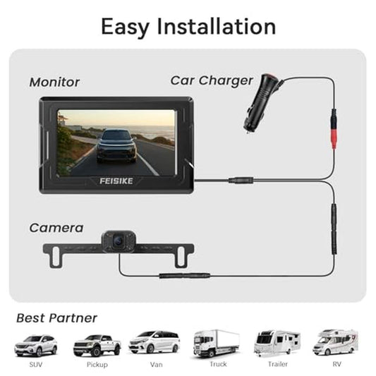 FEISIKE Backup Camera, 1080P IR Night Vision with Monitor, Easy Setup Plug-Play Rear View Camera, 150 Degrees Wide Angle, IP68 Waterproof, 4.3" Display for Car Truck SUV