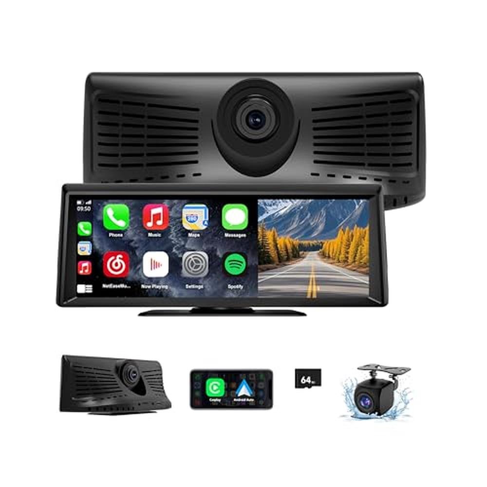 Apenet Wireless CarPlay Screen with 2K Dash Cam, 8.1" Portable Touchscreen Car Stereo with CarPlay & Android Auto, 1080P Backup Camera, Voice Control, Bluetooth, Mirror Link, GPS Navigation
