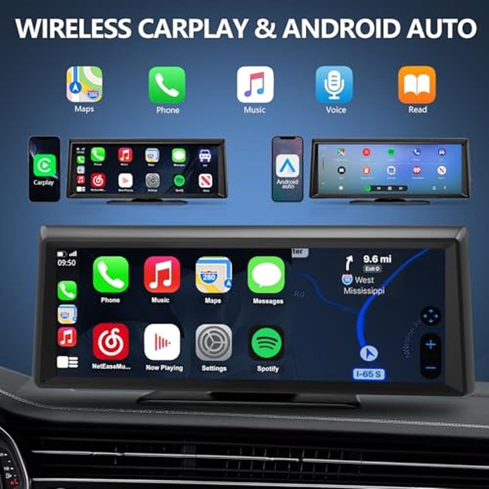 Apenet Wireless CarPlay Screen with 2K Dash Cam, 8.1" Portable Touchscreen Car Stereo with CarPlay & Android Auto, 1080P Backup Camera, Voice Control, Bluetooth, Mirror Link, GPS Navigation