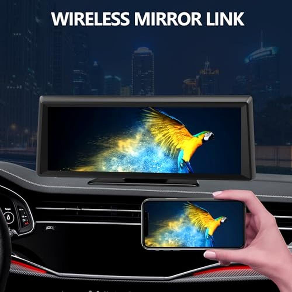 Apenet Wireless CarPlay Screen with 2K Dash Cam, 8.1" Portable Touchscreen Car Stereo with CarPlay & Android Auto, 1080P Backup Camera, Voice Control, Bluetooth, Mirror Link, GPS Navigation