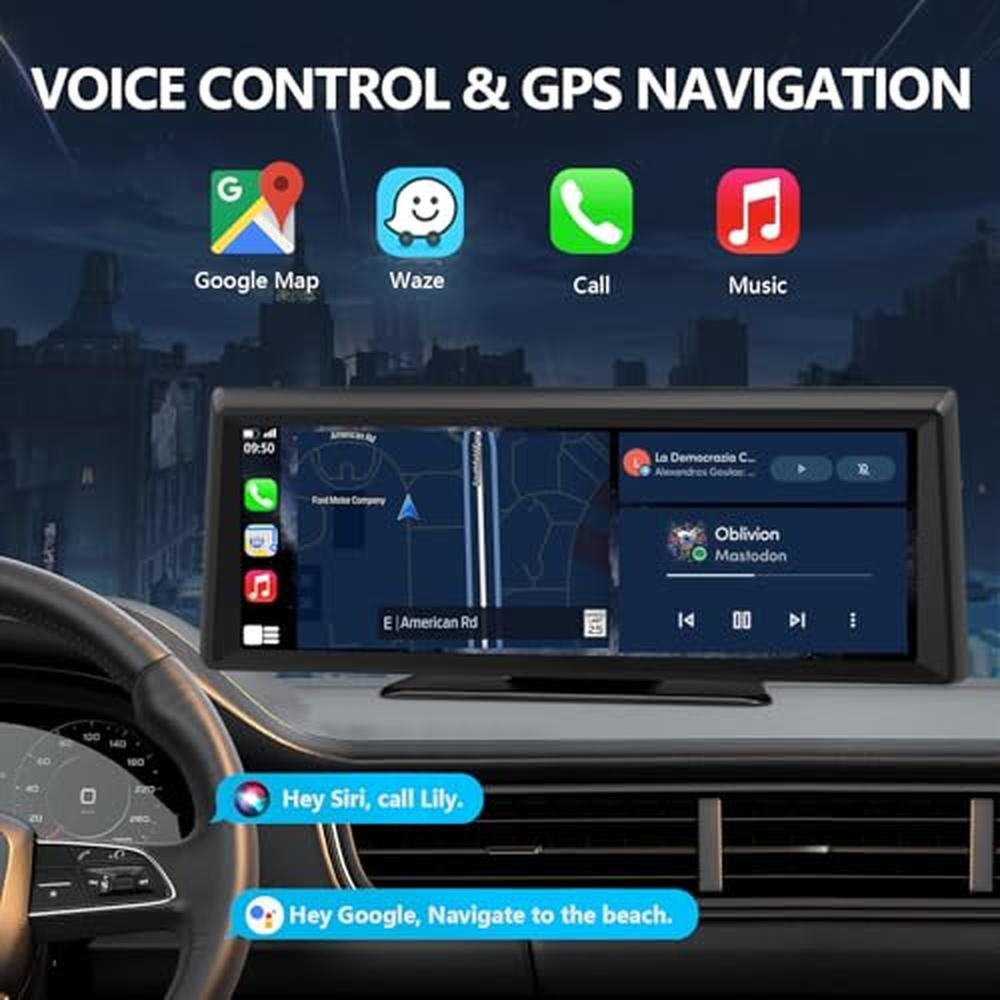 Apenet Wireless CarPlay Screen with 2K Dash Cam, 8.1" Portable Touchscreen Car Stereo with CarPlay & Android Auto, 1080P Backup Camera, Voice Control, Bluetooth, Mirror Link, GPS Navigation