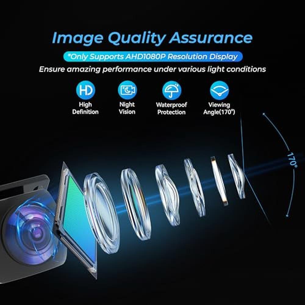 Bzgnl AHD 1080P Backup Camera for Car,170 Degree Wide Angle Rearview Reversing License Plate IP69K Waterproof Camera,Clear Night Vision Reverse Rear View Camera for Car Vehicle SUV RV
