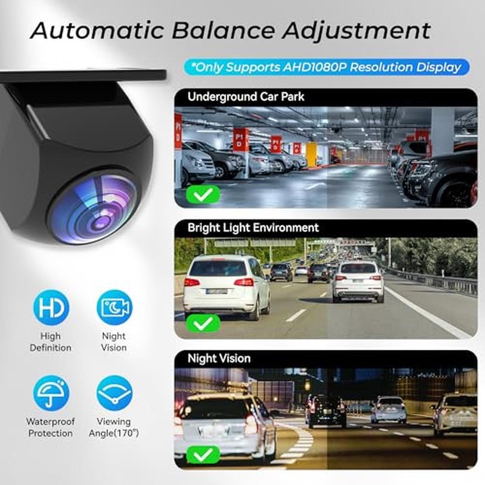 Bzgnl AHD 1080P Backup Camera for Car,170 Degree Wide Angle Rearview Reversing License Plate IP69K Waterproof Camera,Clear Night Vision Reverse Rear View Camera for Car Vehicle SUV RV