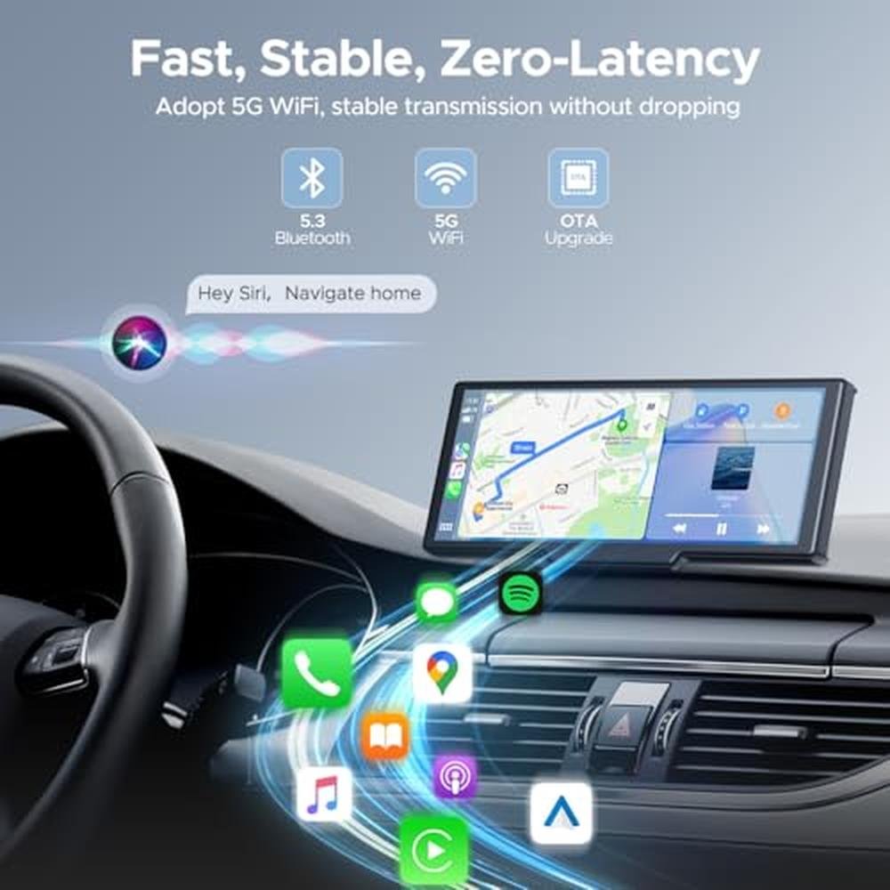 Topexplore 9.26'' Carplay Screen for Car with 2.5K Dash Cam and 1080P Backup Camera Portable Wireless Android Auto Screen GPS Navigation Mirror Link Voice Control Hands-Free for iOS 11+ Android 11+