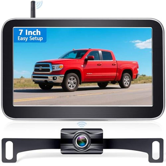 Wkzay Wireless Backup Camera for Trucks - 7 Inch Monitor, HD 1080P Backup Camera for Pickups Trucks, Color Night Vision, 2 Channels, IP69 Waterproof - Easy Install for Towing & Parking