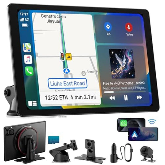 11" Extra Large Wireless Apple CarPlay Screen for Car Ultra-Slim 0.16 Inch Touchscreen Car Stereo with Android Auto, 4K Dash Cam, 1080p Backup Camera, GPS, Mirror Link, Voice Control
