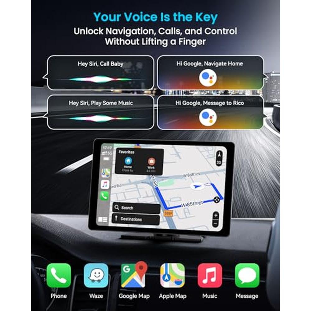 11" Extra Large Wireless Apple CarPlay Screen for Car Ultra-Slim 0.16 Inch Touchscreen Car Stereo with Android Auto, 4K Dash Cam, 1080p Backup Camera, GPS, Mirror Link, Voice Control