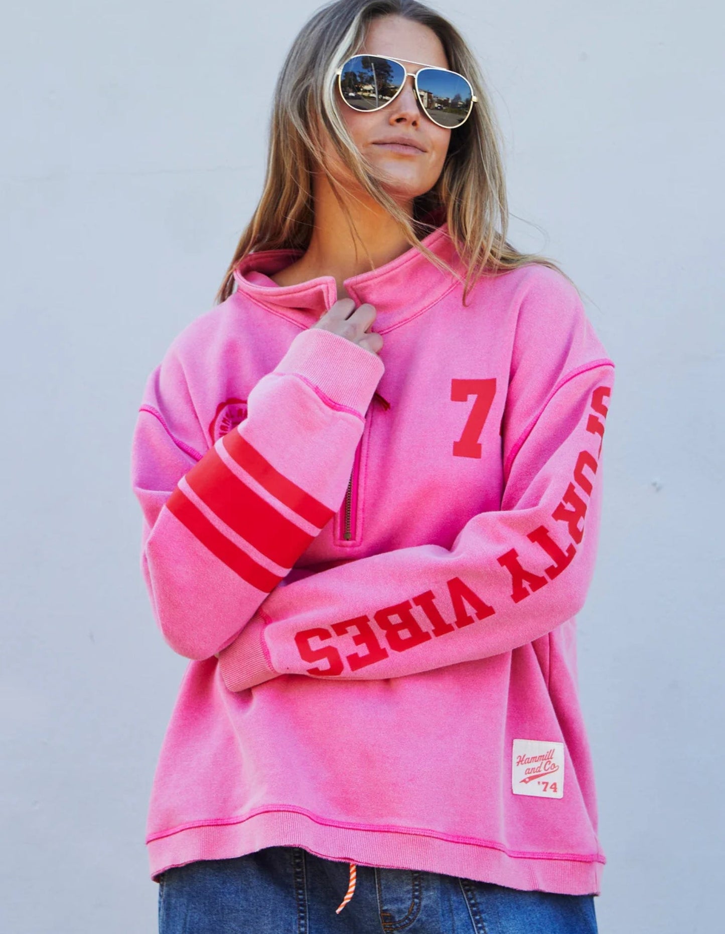 Vintage Wash Half Zip Sweat - Pink - Hammill and Co