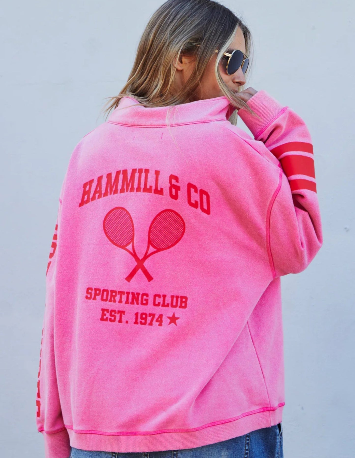 Vintage Wash Half Zip Sweat - Pink - Hammill and Co