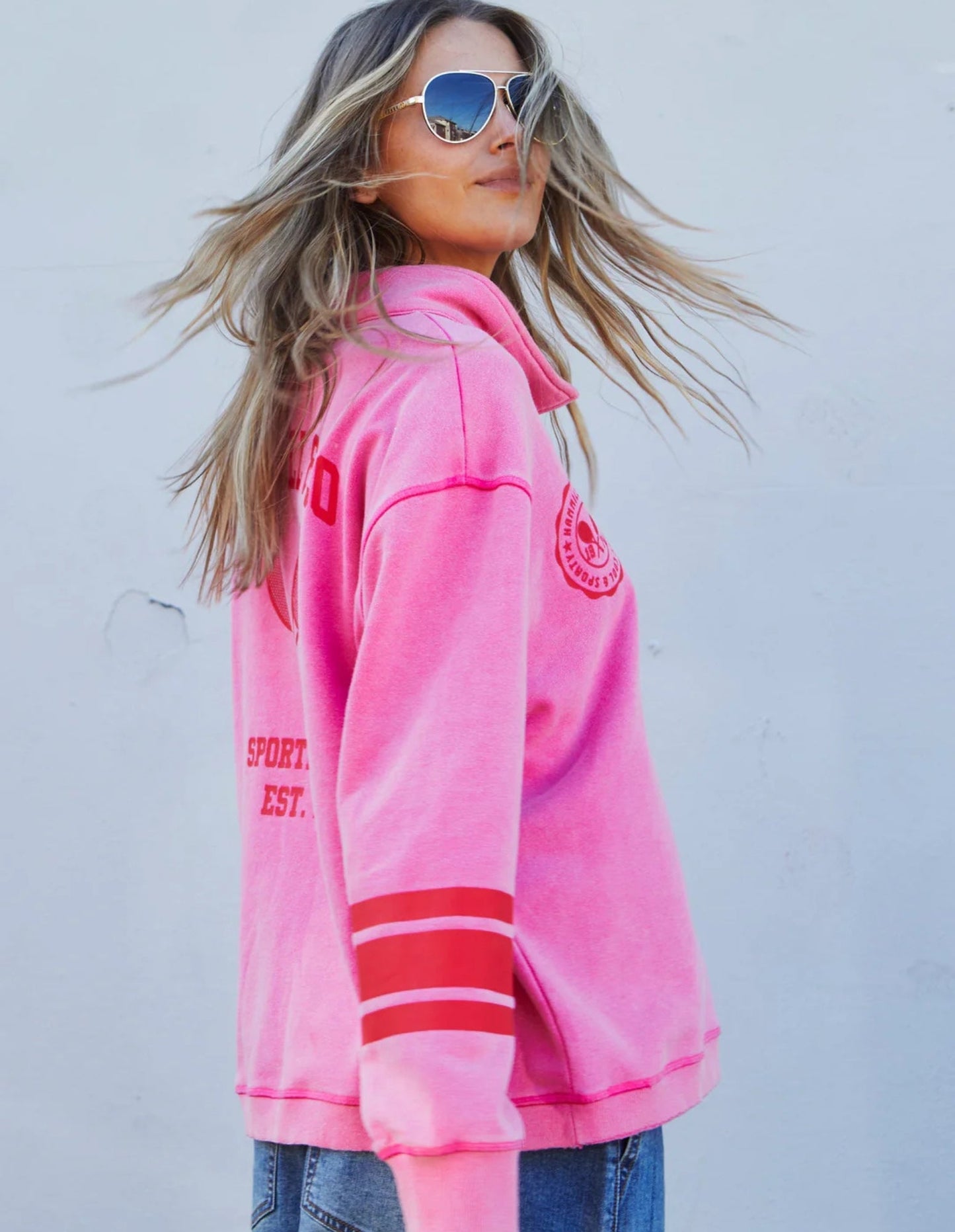 Vintage Wash Half Zip Sweat - Pink - Hammill and Co