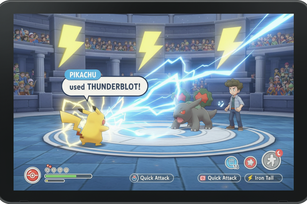 Pokemon Let's Go Pikachu battle scene