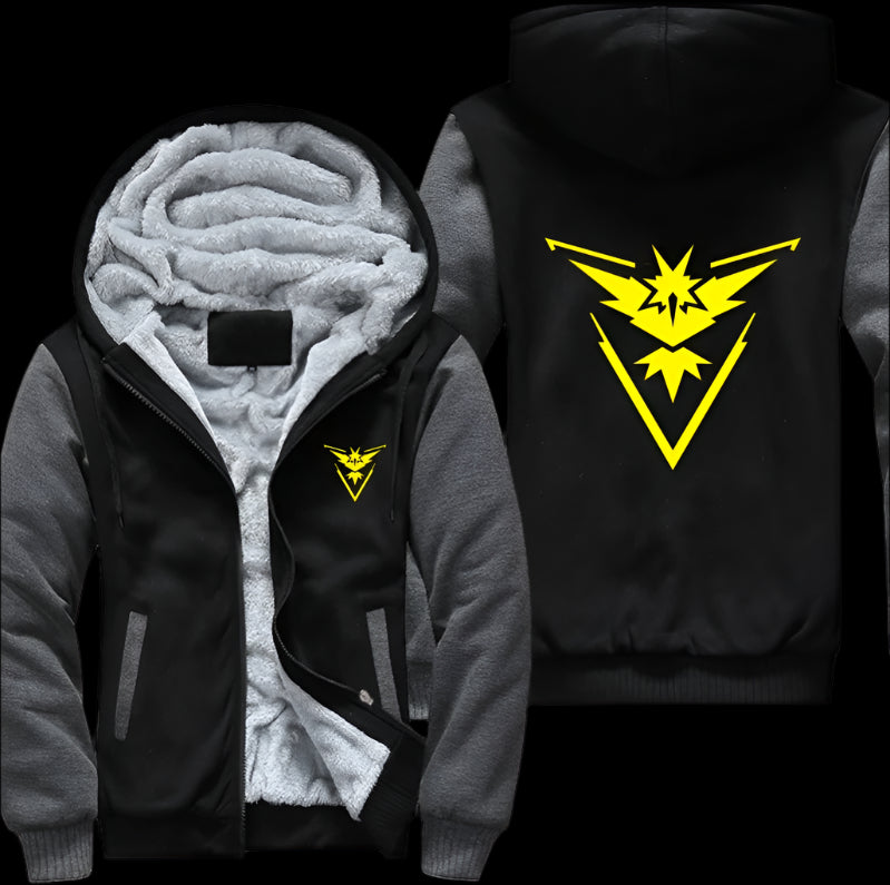 USA Plus EU American Size Pokemon Go Team Valor Team Mystic Team Instinct Cosplay Jacket Sweatshirts Thicken Hoodie Zipper Coat