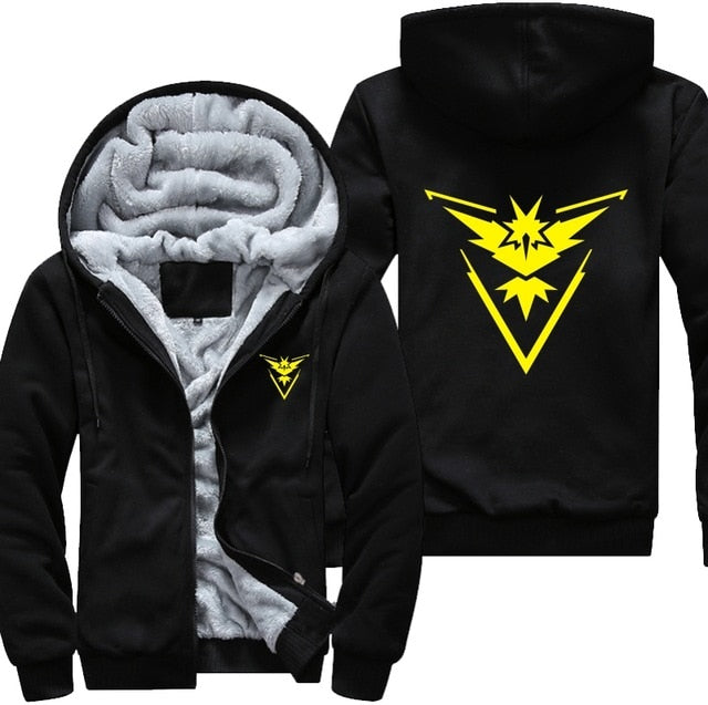 USA Plus EU American Size Pokemon Go Team Valor Team Mystic Team Instinct Cosplay Jacket Sweatshirts Thicken Hoodie Zipper Coat