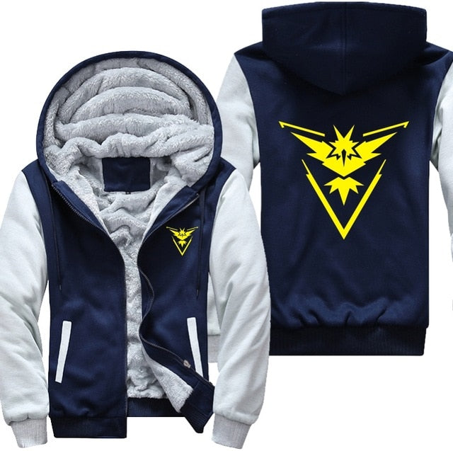 USA Plus EU American Size Pokemon Go Team Valor Team Mystic Team Instinct Cosplay Jacket Sweatshirts Thicken Hoodie Zipper Coat